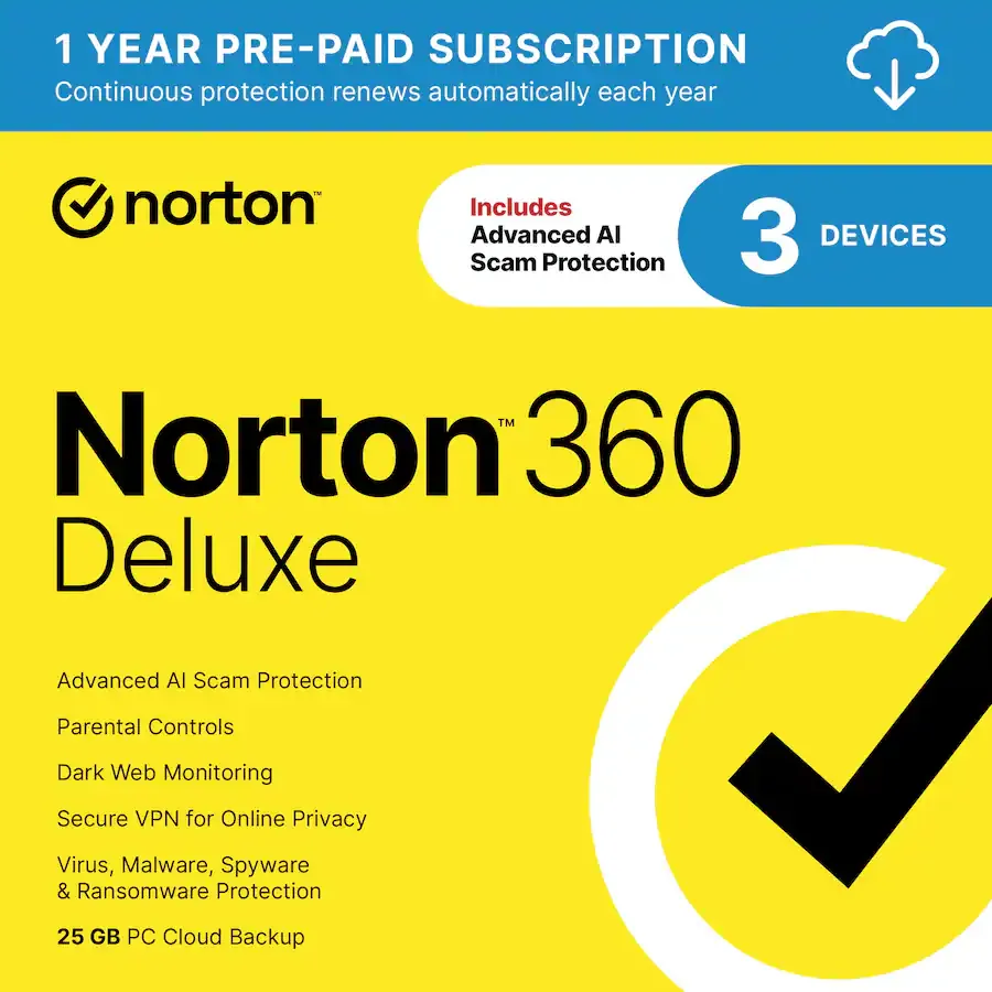 Norton 360 Deluxe – 3 Device Security Support (1 Year)