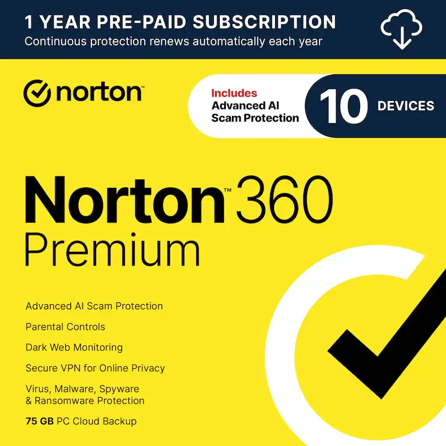 Norton 360 Premium (10 Device) – 1 Year Subscription