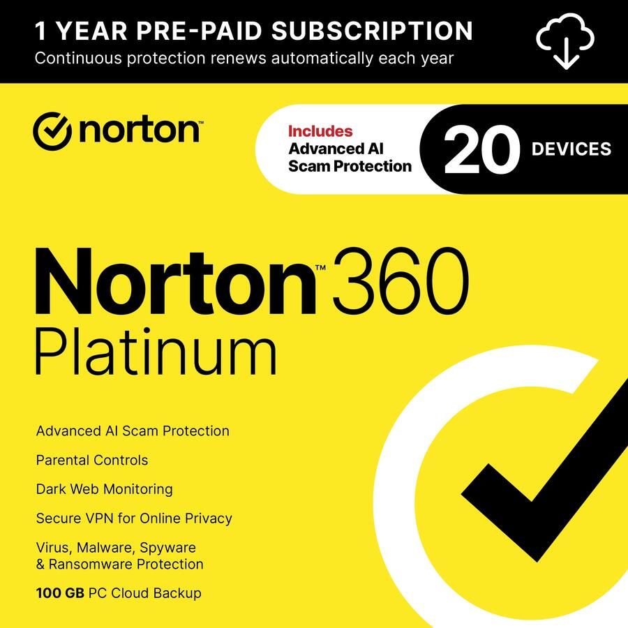 Norton 360 Platinum (20 Device) – 1 Year Subscription