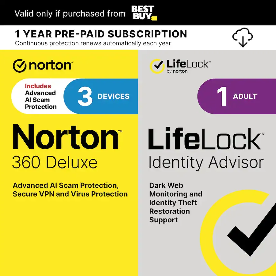 Norton 360 Deluxe with LifeLock Identity Advisor (3 Device, 1 Adult) – 1 Year Subscription