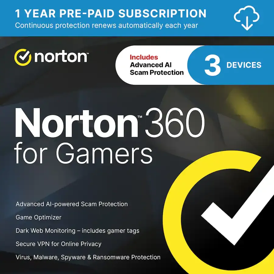 Norton 360 for Gamers (3 Device) – 1 Year Subscription