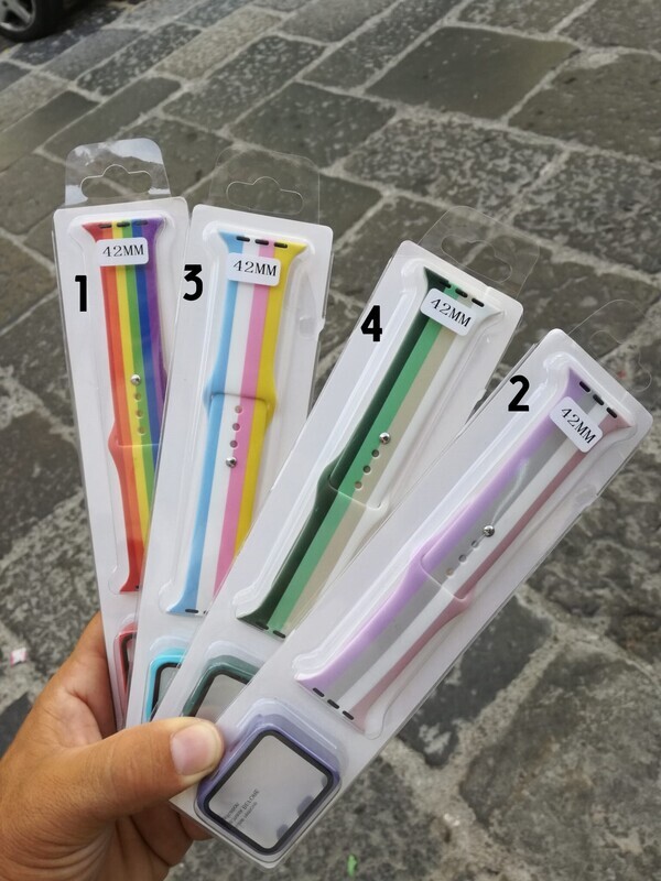 LIMIT EDITION RAINBOW Cinturino silicone Apple Watch Serie + cover vetro