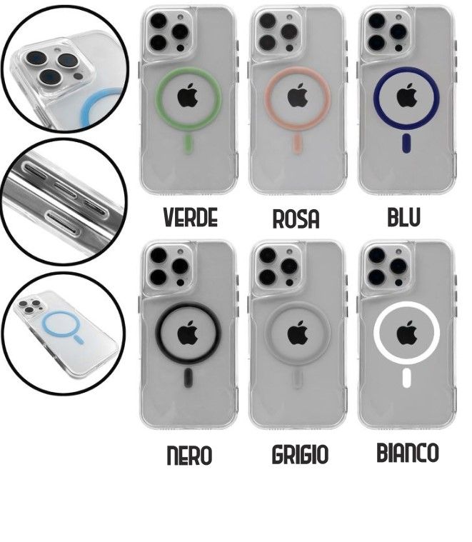 Custodia cover iPhone con cerchio Magsafe trasparente 6 colori