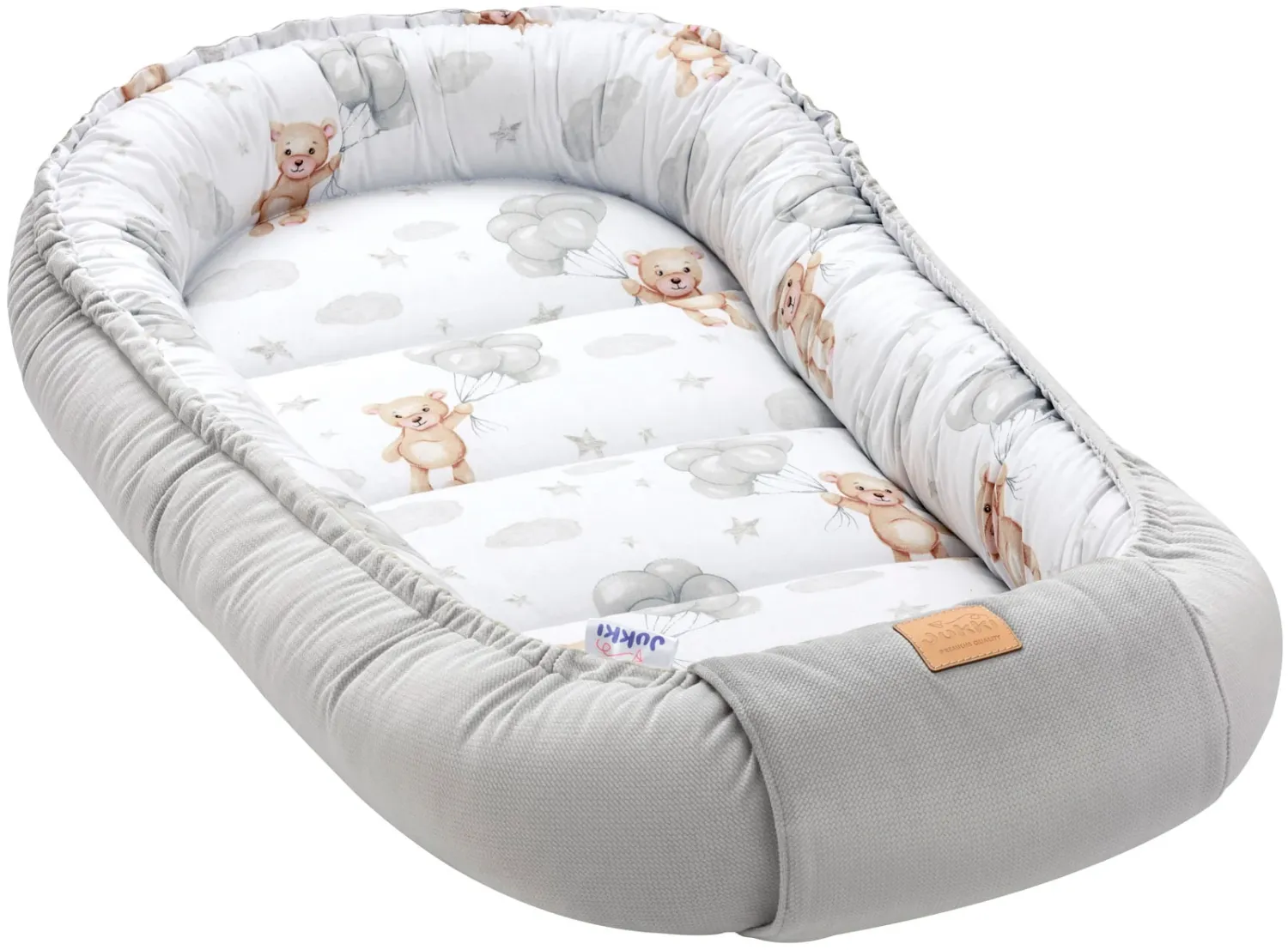 Cloudy Bears &amp; Grey Velvet Baby Nest Cocoon