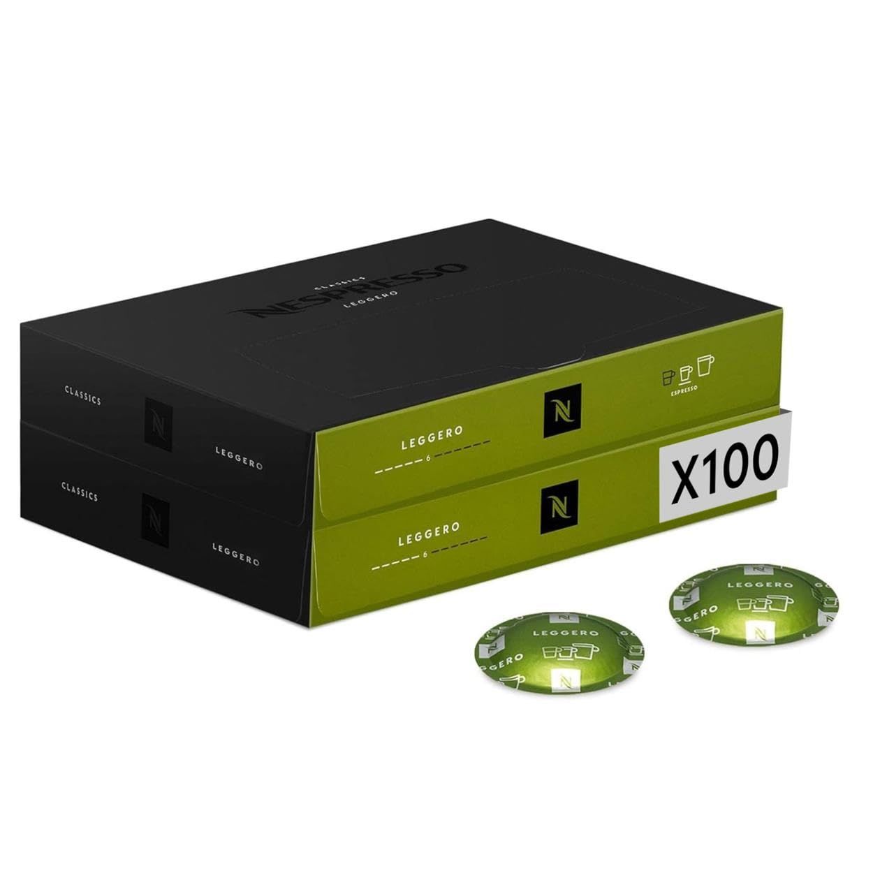 Nespresso Professional - 100 Leggero Capsules - Intensity 6 - For Espresso &amp; Lungo - (2 boxes of 50)