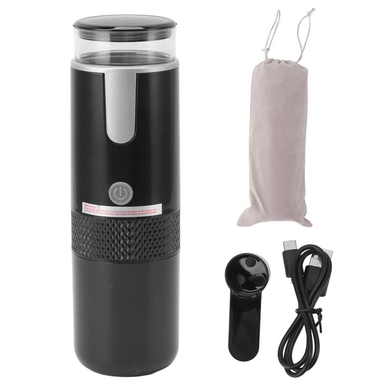 Black Cryfokt Portable Espresso 1200mAh with clear top, power button, and accessories including a g…