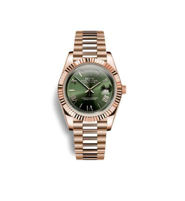 Seiko Day-Date Rose Gold and Olive Green - Seiko Mod