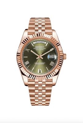 Seiko Day-Date Rose Gold and Olive Green - Seiko Mod