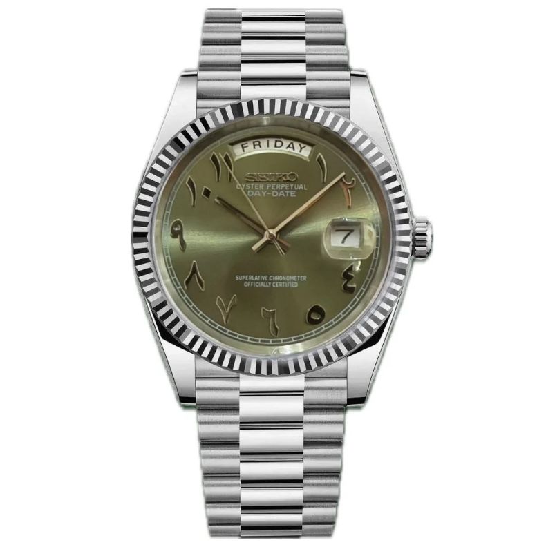 Seiko Day-Date Arabic Olive Green Dial - Seiko Mod