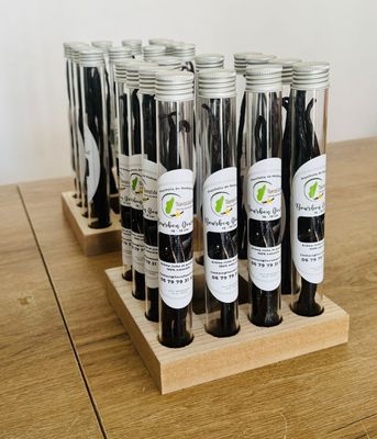 3 Gousses, Vanille de Madagascar, Gourmet, 17-19 cm, Tube (Verre) | MOQ : 12 pcs. | Personnalisation étiquette offerte > 120 pcs.