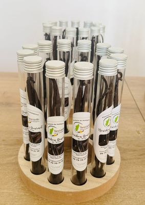 6 Gousses, Vanille de Madagascar, Gourmet, 17-19 cm, Tube (Verre) | MOQ : 12 pcs. | Personnalisation étiquette offerte > 120 pcs.