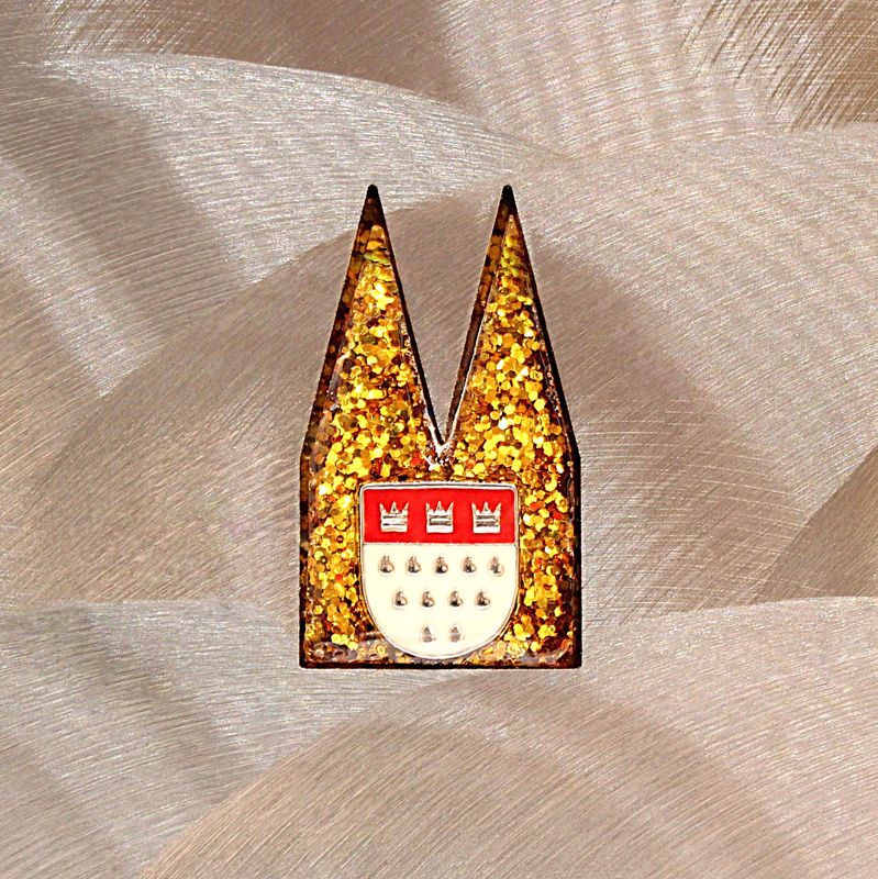 Motiv-Einsatz Epoxidharz "Goldglitzer mit Köln-Wappen"