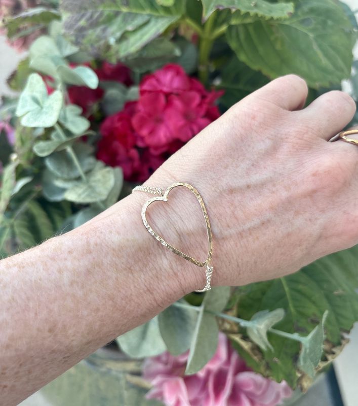 Gai Russo Heart Bracelet Gold Fill Heart On Sterling Silver Chain with Aventurine Bead