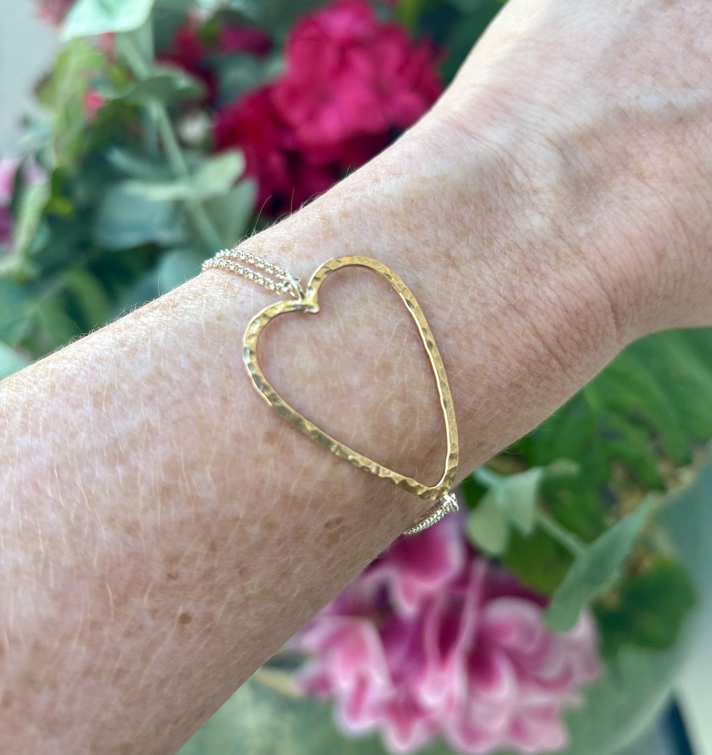Gai Russo Heart Bracelet Gold Fill Heart On Sterling Silver Chain with Aventurine Bead