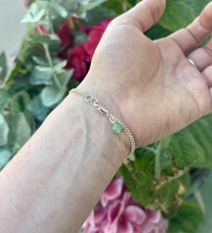 Gai Russo Heart Bracelet Gold Fill Heart On Sterling Silver Chain with Aventurine Bead