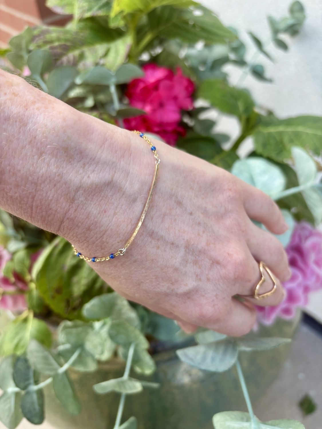 Gai Russo Bar Bracelet Gold Filled with Blue Enamel Beads