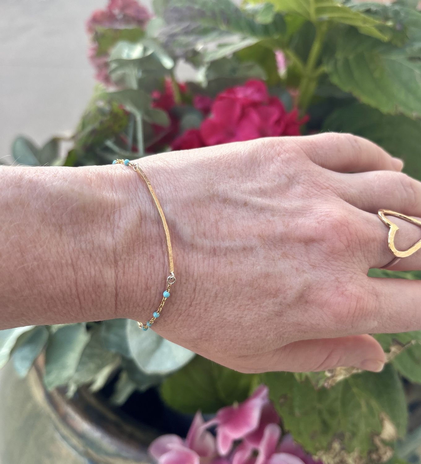 Gai Russo Bar Bracelet Gold Fill with Turquoise Enamel Beads