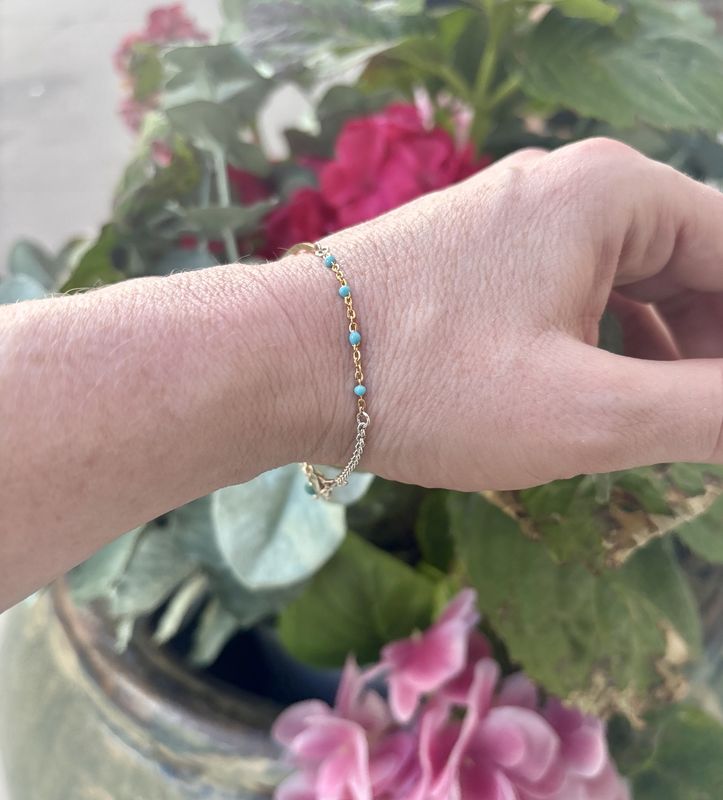 Gai Russo Bar Bracelet Gold Fill with Turquoise Enamel Beads
