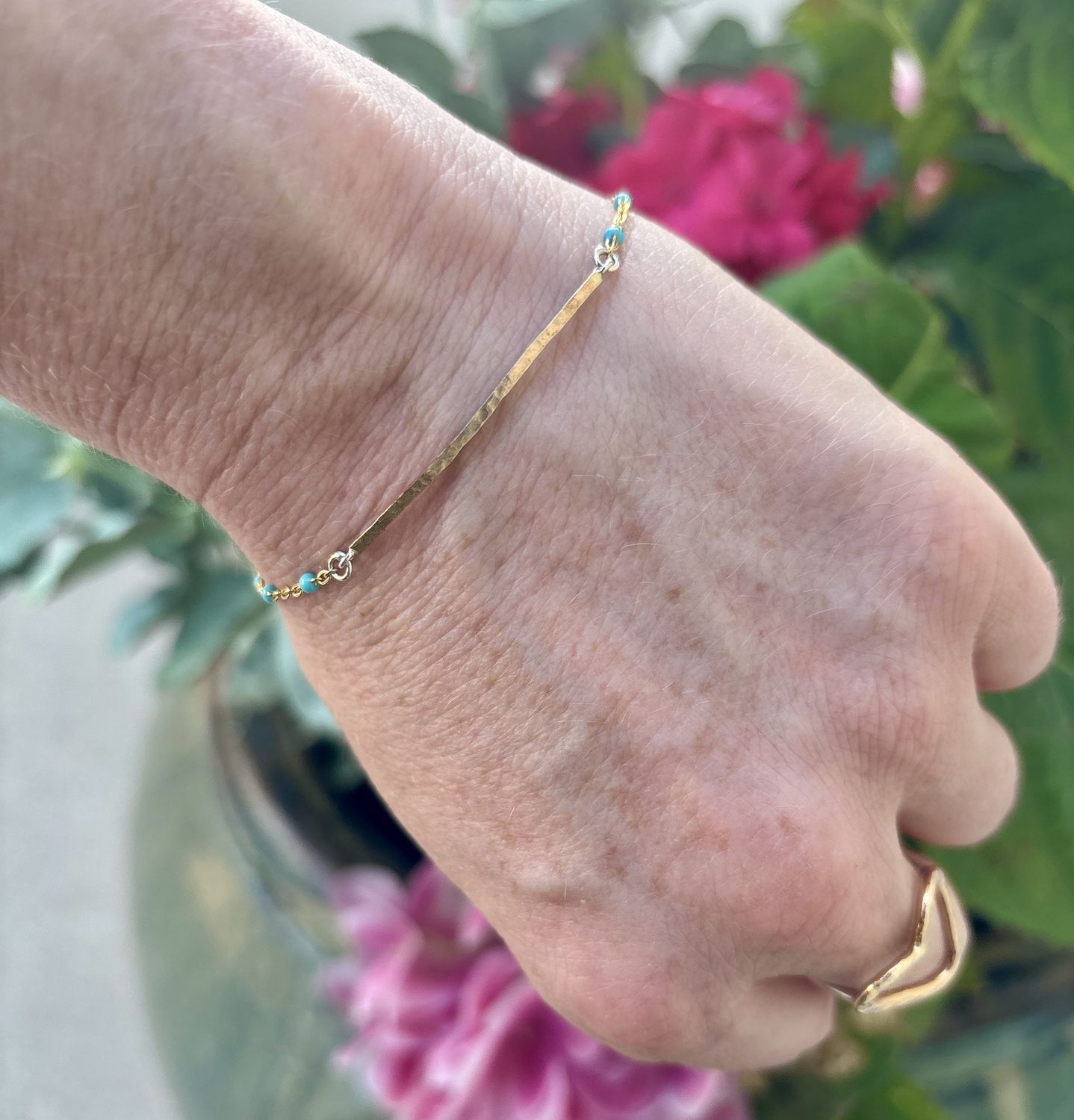 Gai Russo Bar Bracelet Gold Fill with Turquoise Enamel Beads
