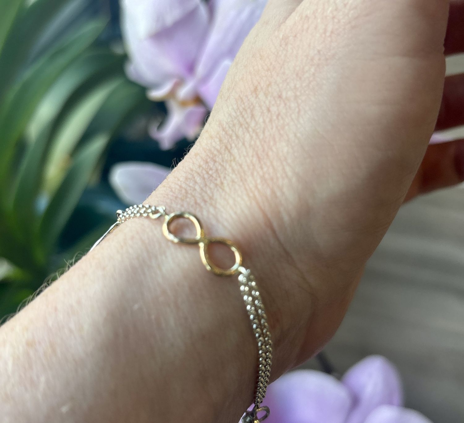 Gai Russo Infinity Bracelet, Sterling Silver Peace Sign and Gold Fill Infinity