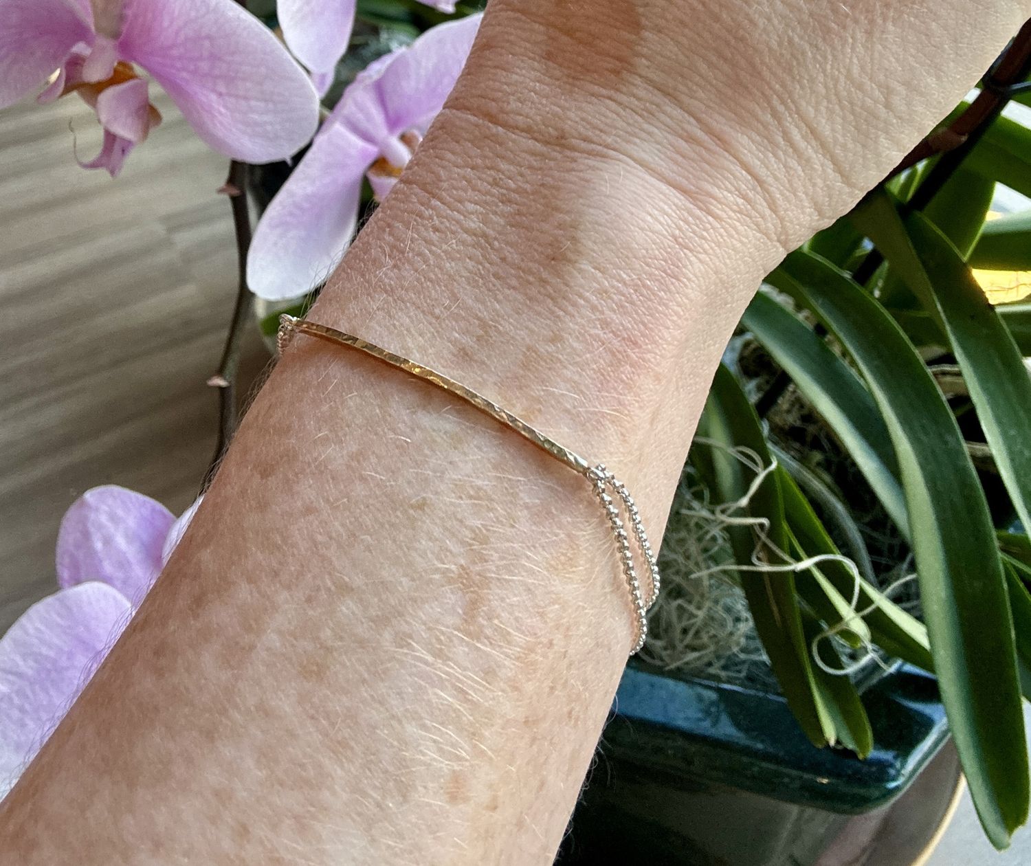 Gai Russo Bar Bracelet, Gold Fill on Sterling Silver Chain