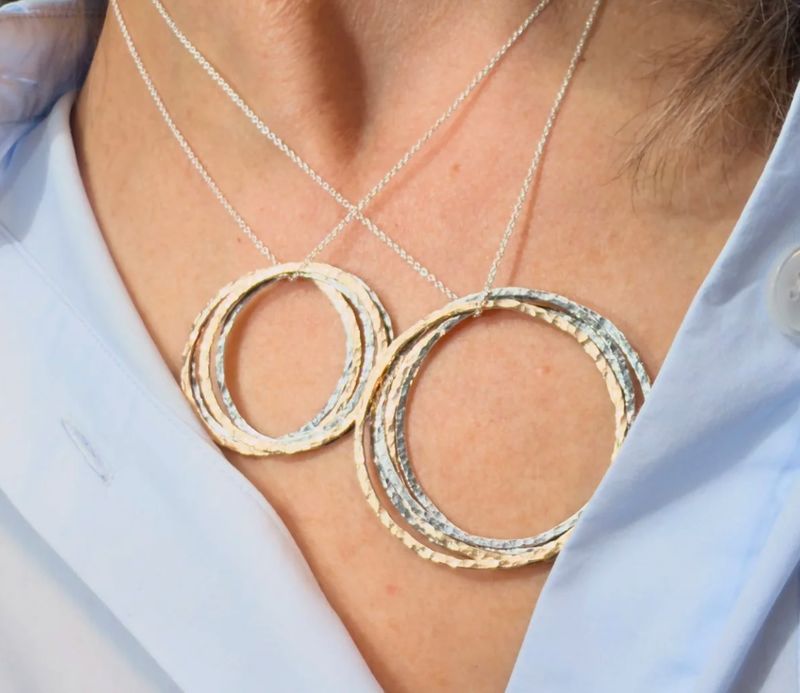 Gai Russo 5 Ring Necklace Gold Fill and Sterling Silver