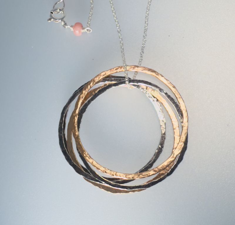 Gai Russo 5 Ring Necklace Gold Fill and Sterling Silver