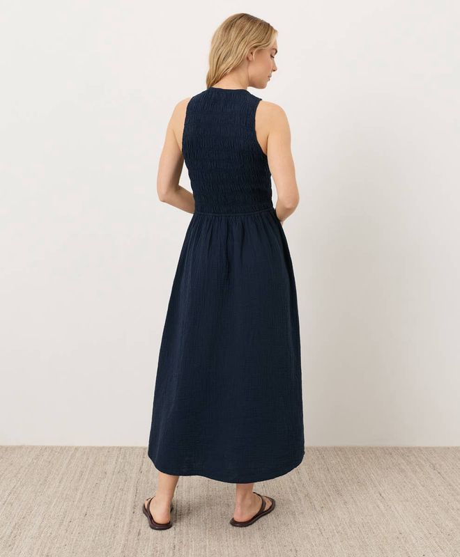Pact Coastal Smocked Dress Navy M