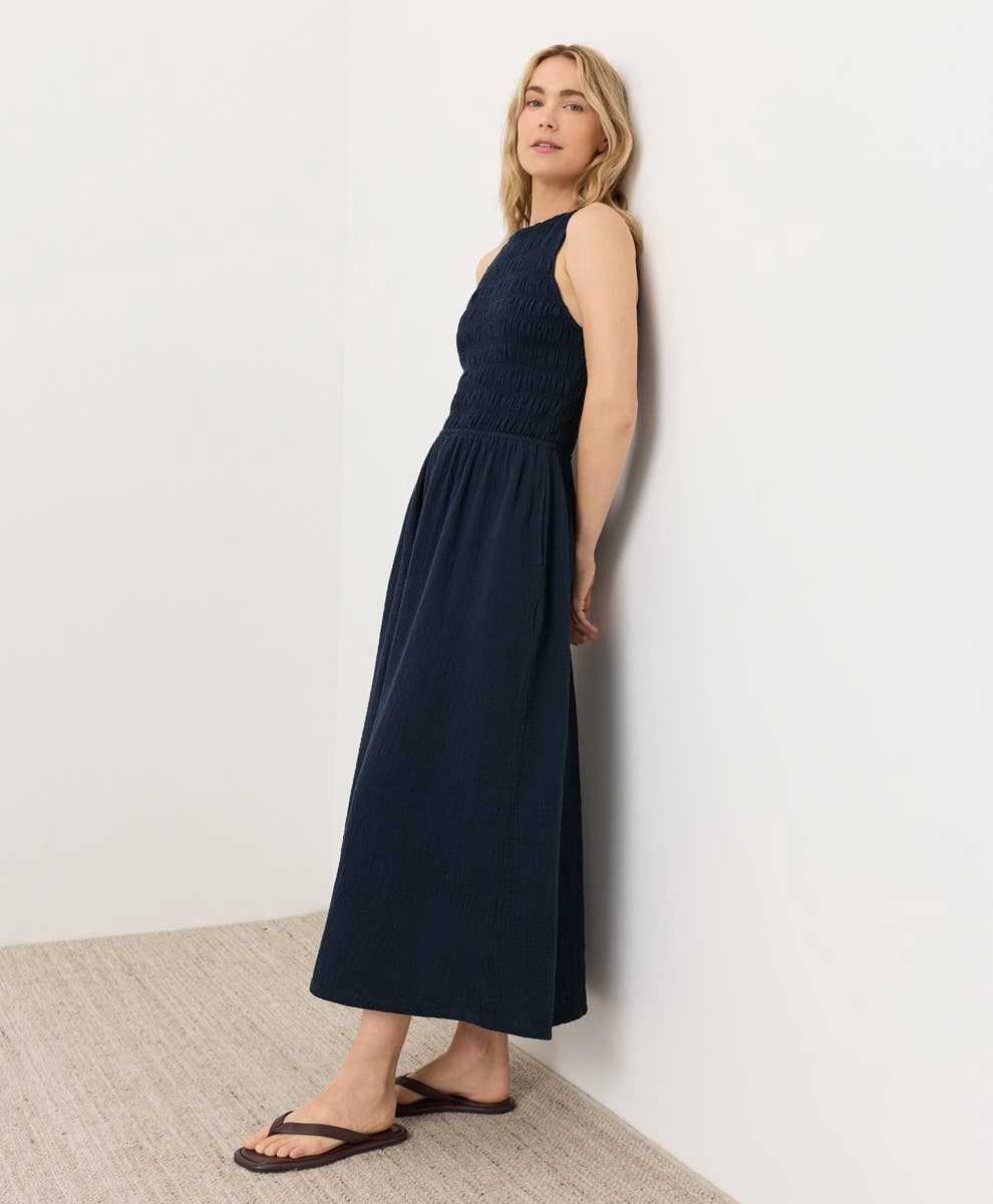 Pact Coastal Smocked Dress Navy Xs