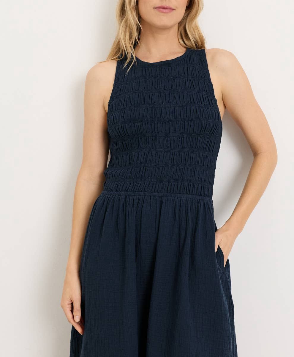 Pact Coastal Smocked Dress Navy Xs