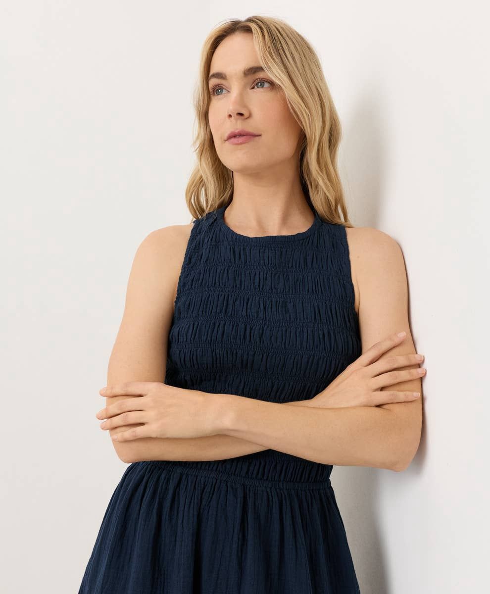 Pact Coastal Smocked Dress Navy Xs