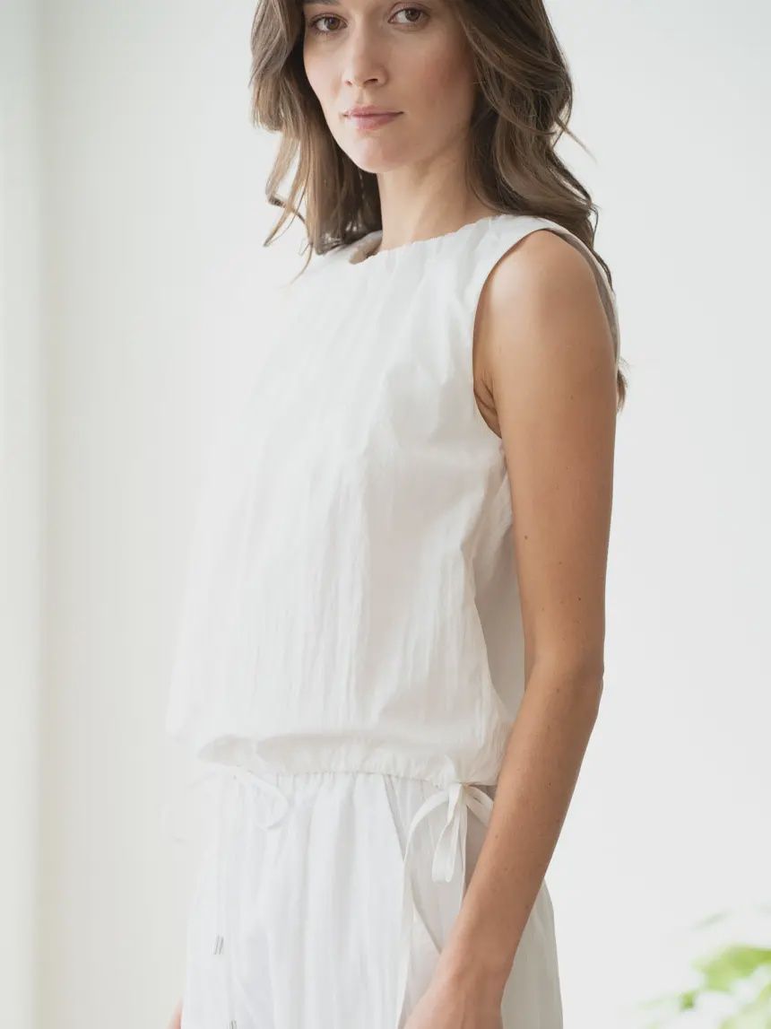 Elle Grey Shirred Neck Double-Tie Top