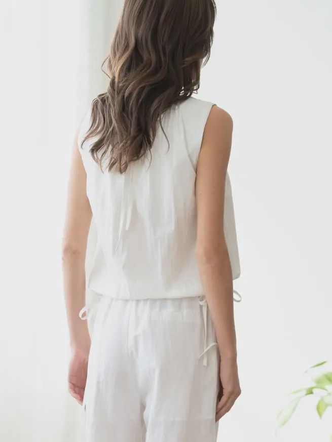 Elle Grey Shirred Neck Double-Tie Top