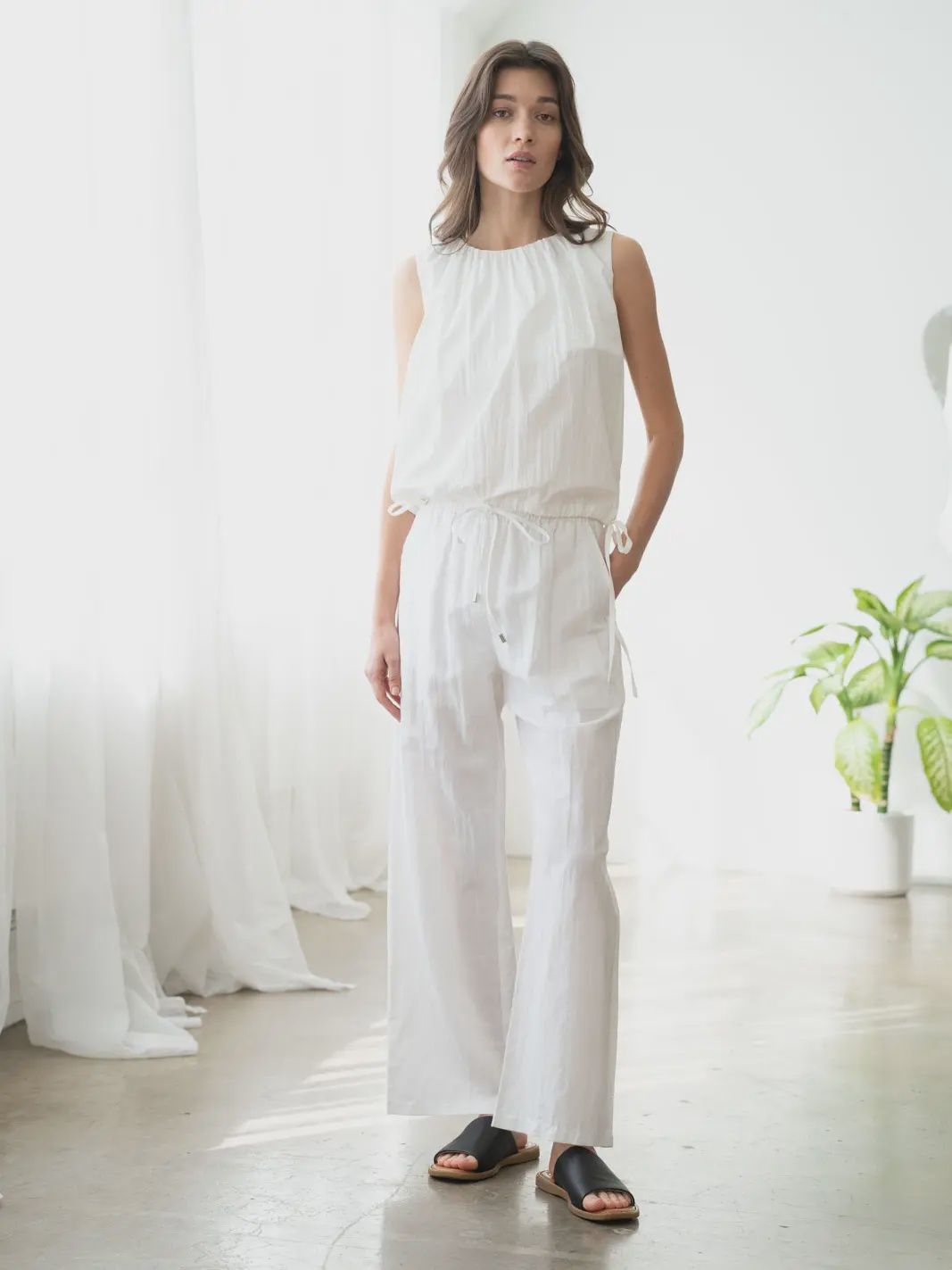 Elle Grey Shirred Neck Double-Tie Top