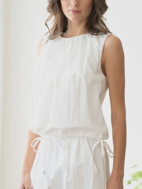 Elle Grey Shirred Neck Double-Tie Top