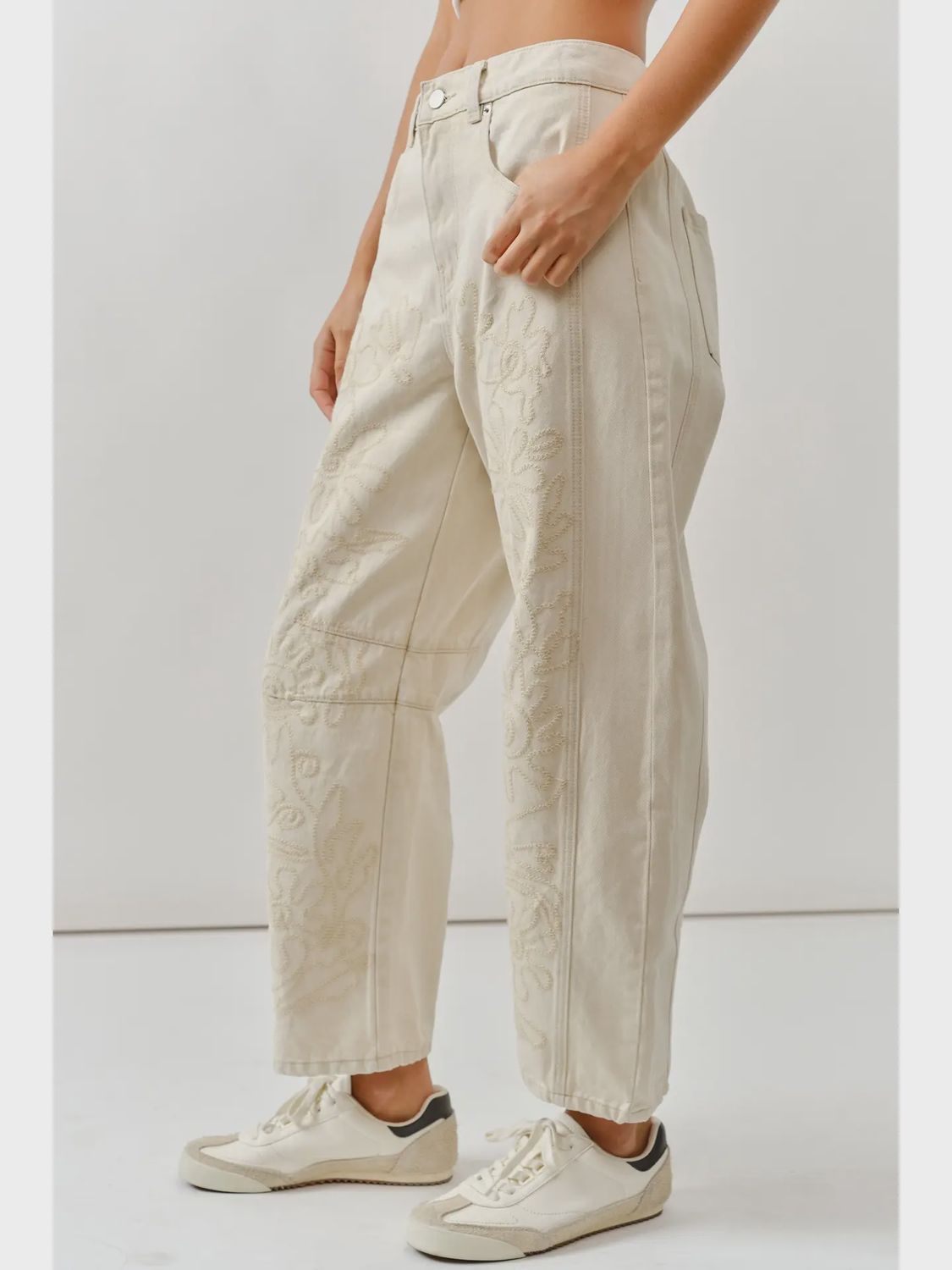 Aaron &amp; Amber Embroidered Cotton Barrel Pant