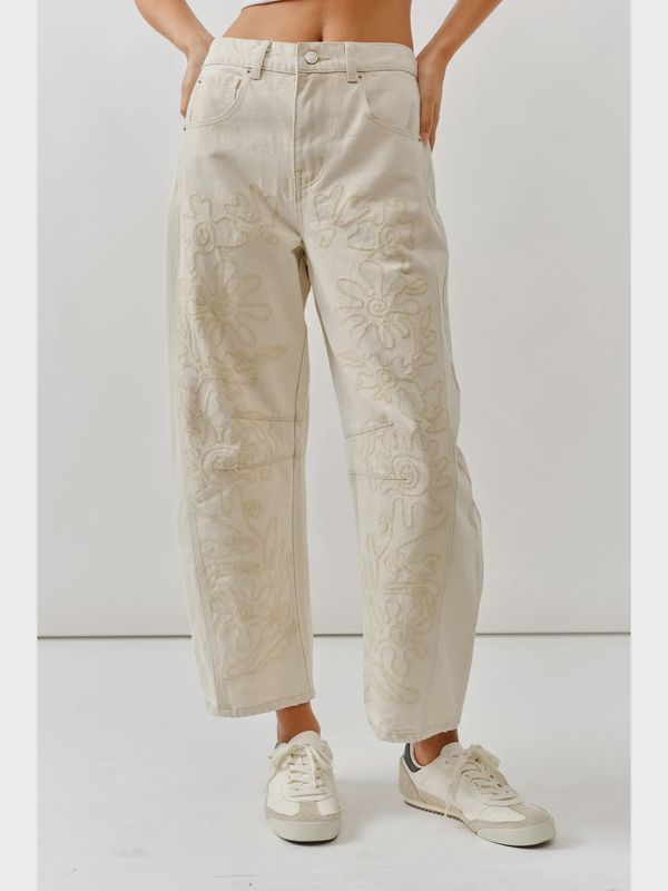 Aaron &amp; Amber Embroidered Cotton Barrel Pant
