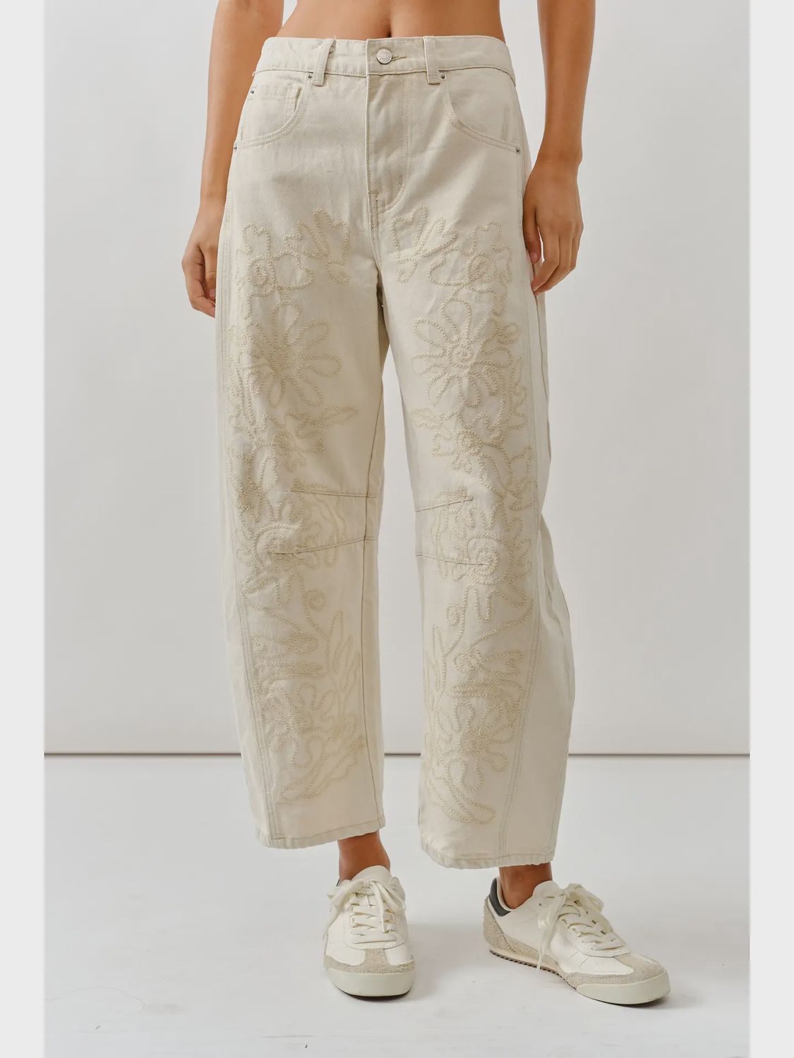 Aaron &amp; Amber Embroidered Cotton Barrel Pant