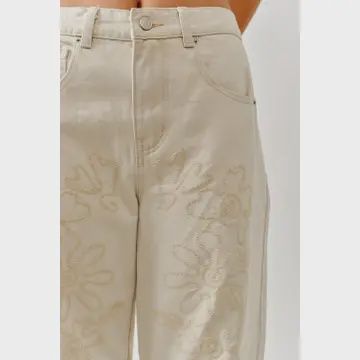 Aaron &amp; Amber Embroidered Cotton Barrel Pant