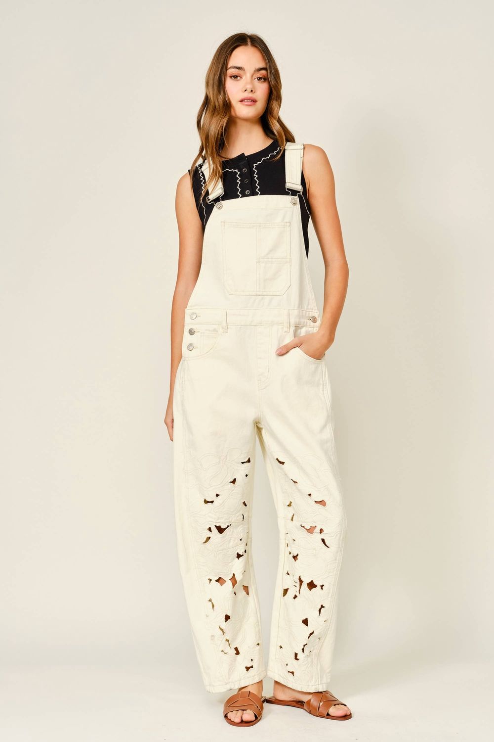 Aaron &amp; Amber Cut Out Embroidered Jumpsuit