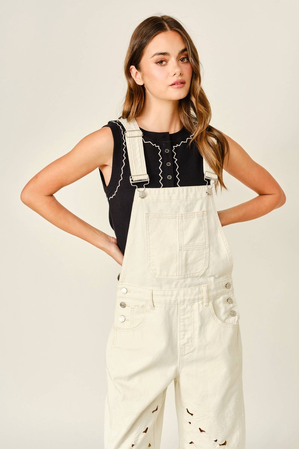 Aaron &amp; Amber Cut Out Embroidered Jumpsuit