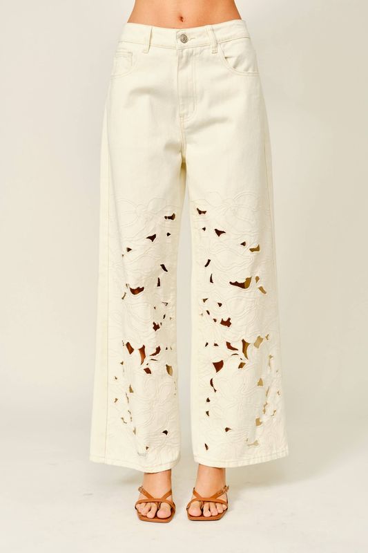 Aaron &amp; Amber Cut Out Embroidered Pants