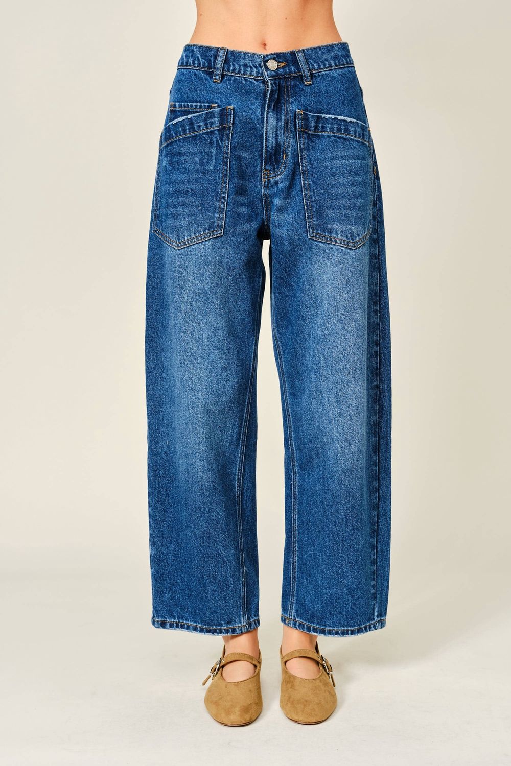 Aaron &amp; Amber Semi Barrel Jeans, Color: MEDIUM DENIM, Size: S