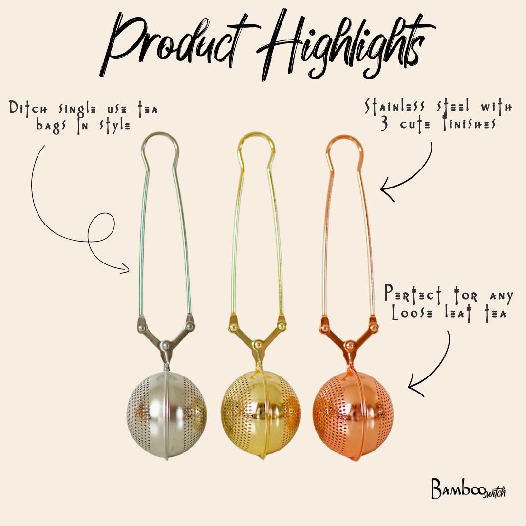 Bamboo Switch Stainless Steel Tea Strainer GOLD