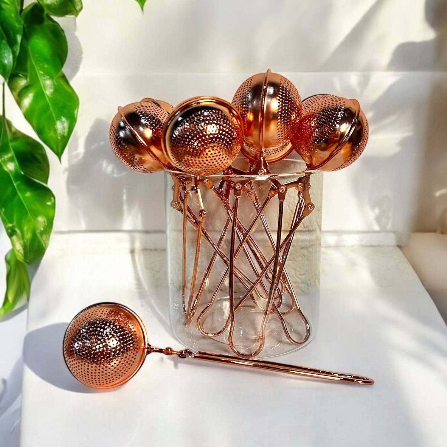 Bamboo Switch Rose Gold Stainless Steel Tea Strainer
