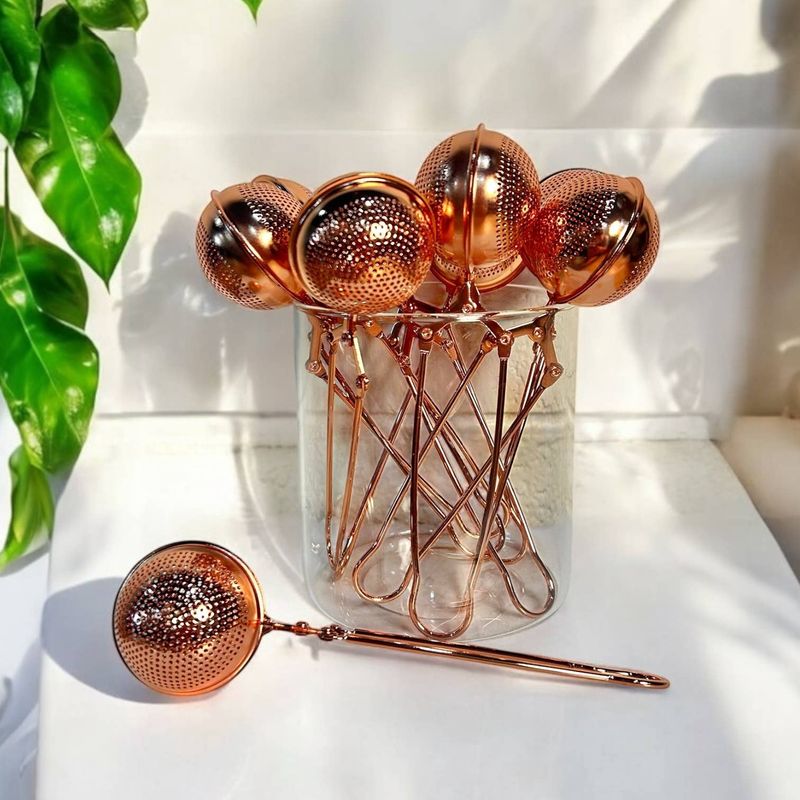 Bamboo Switch Rose Gold Stainless Steel Tea Strainer