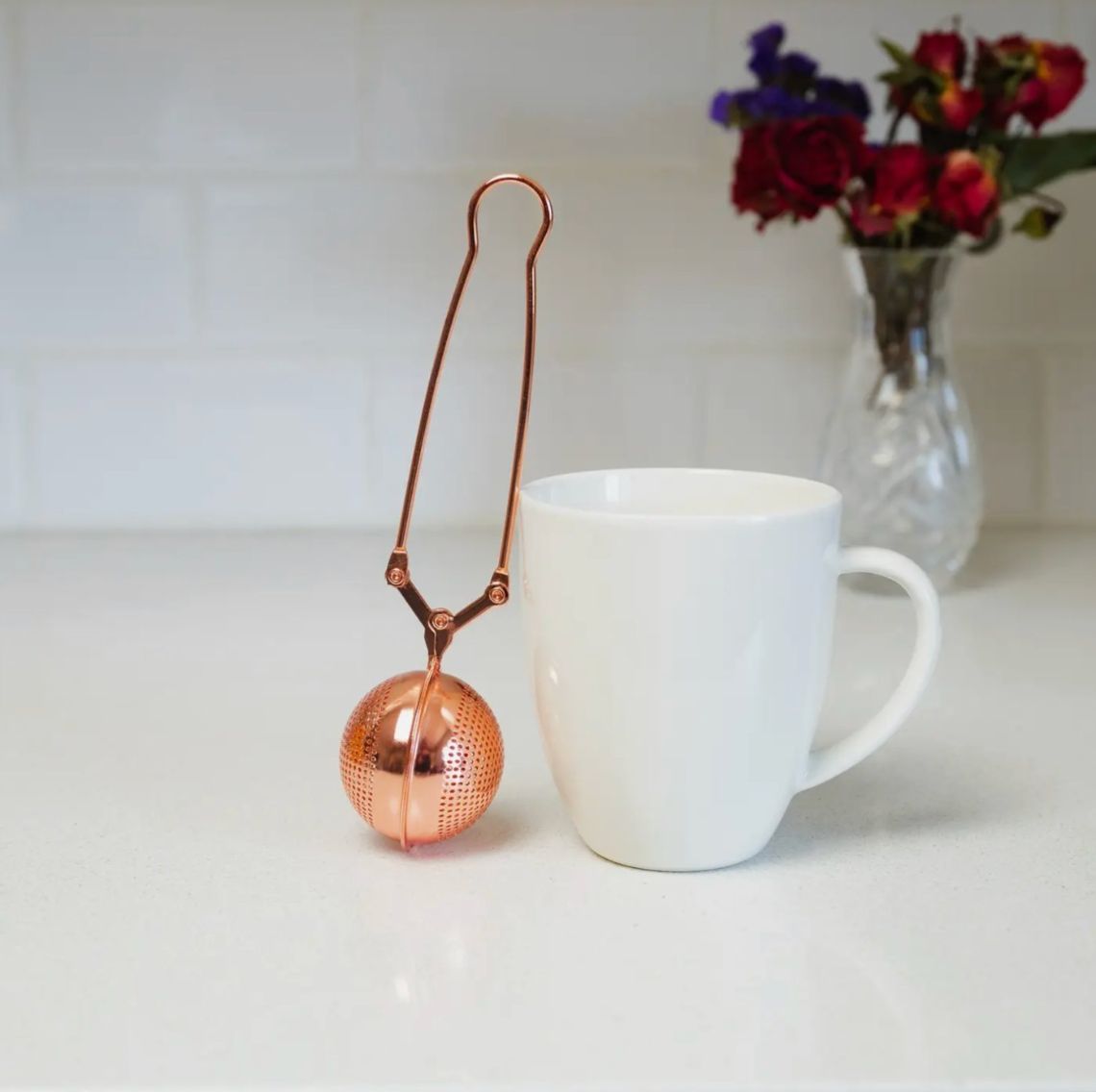 Bamboo Switch Rose Gold Stainless Steel Tea Strainer