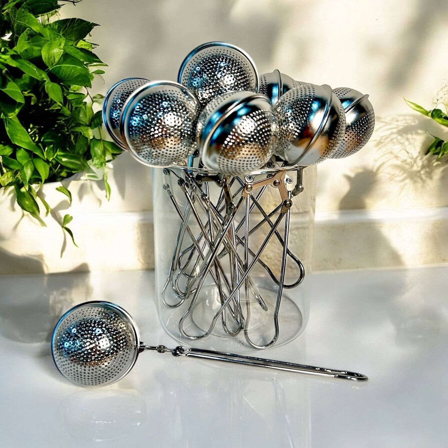 Bamboo Switch Stainless Steel Tea Strainer