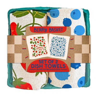 The Neighborgoods Berry Basket Tea Towel Set of 2 (Strawberry and Blueberry)