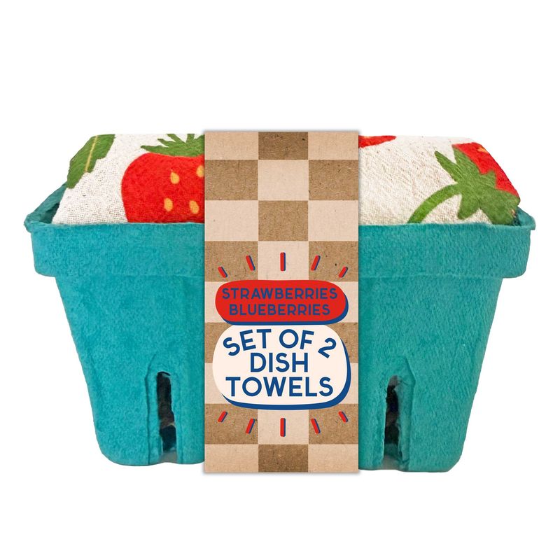 The Neighborgoods Berry Basket Tea Towel Set of 2 (Strawberry and Blueberry)